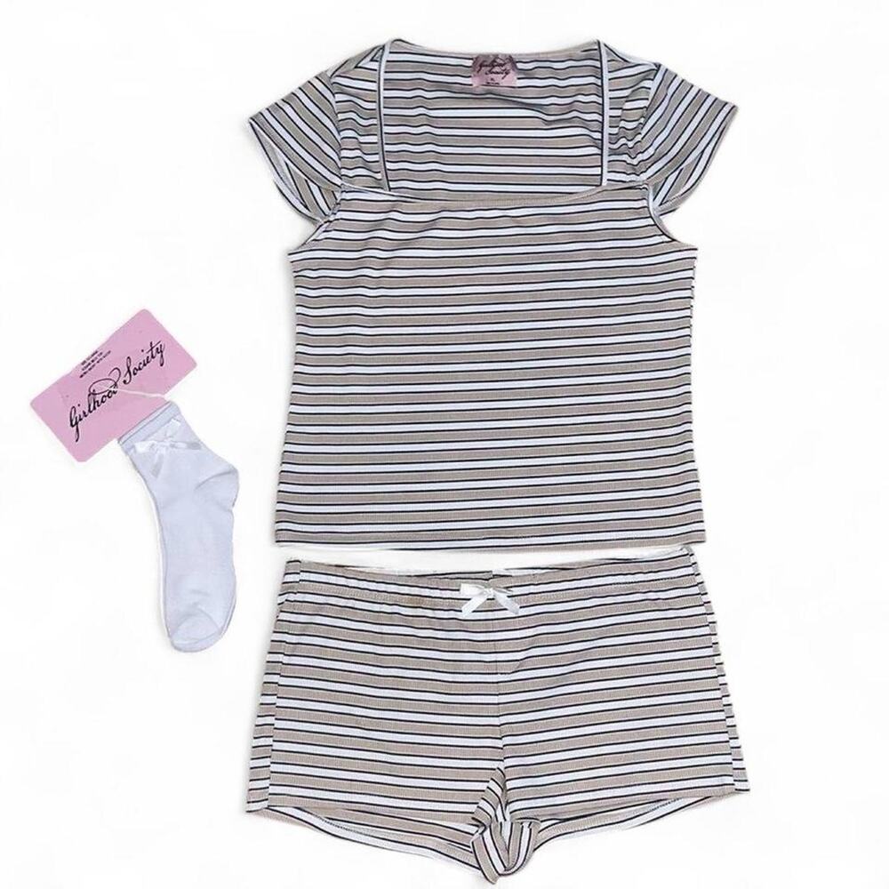 Girlhood Society Striped Square Neck Top & Shorts Set Junior’s Size XL